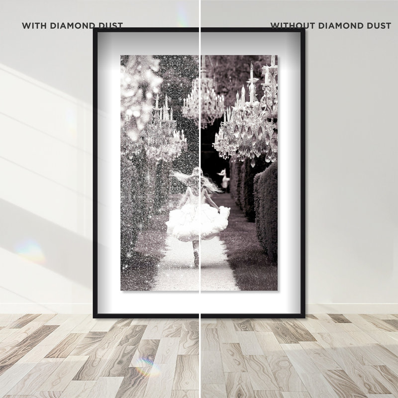Oliver Gal Running Alice Black and White - Diamond Dust Shadowbox Framed Wall Art, 38" H x 26" W, Black