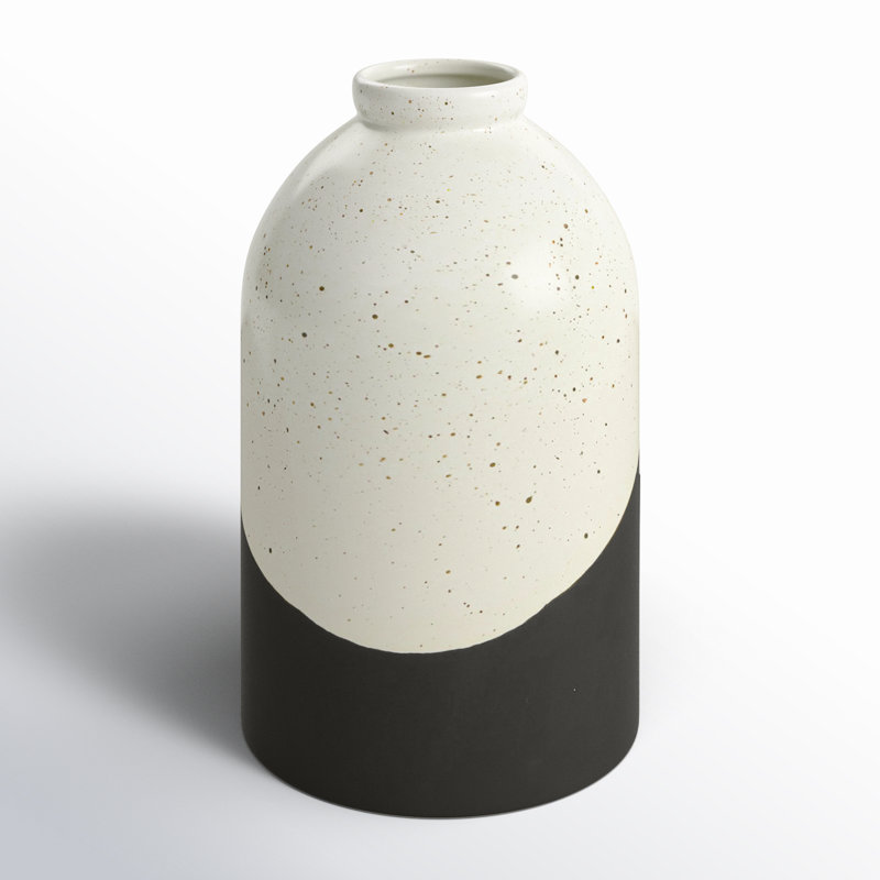 Colour Block Speckled Decorative Vase with White Top