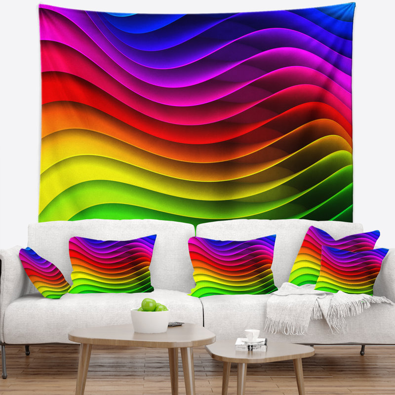 Tapisserie numérique à motif de vagues arc-en-ciel, H 50 po x l 60 po