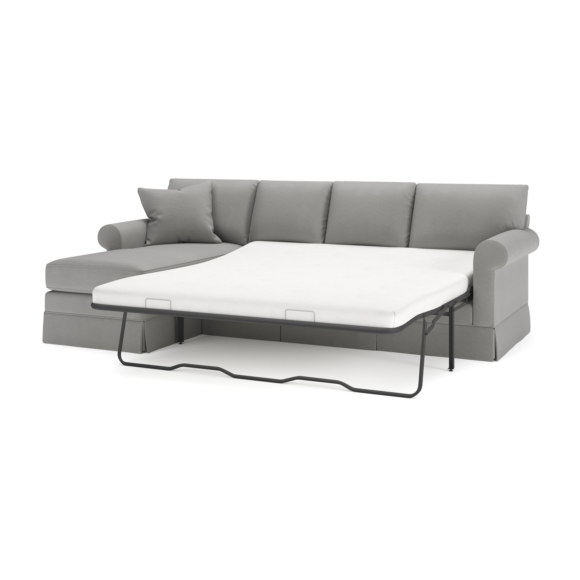Friedman 2 - Piece Upholstered Sleeper Sectional, Bayou Light Gray Canvas, Left Hand Facing