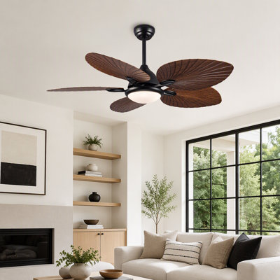 Ventilateur de plafond moderne et silencieux de 132 cm (52 ​​pouces) avec 5 pales en ABS, éclairage 3CCT, télécommande et moteur CC réversible pour chambre, salon et appartement (utilisation intérieure/extérieure).