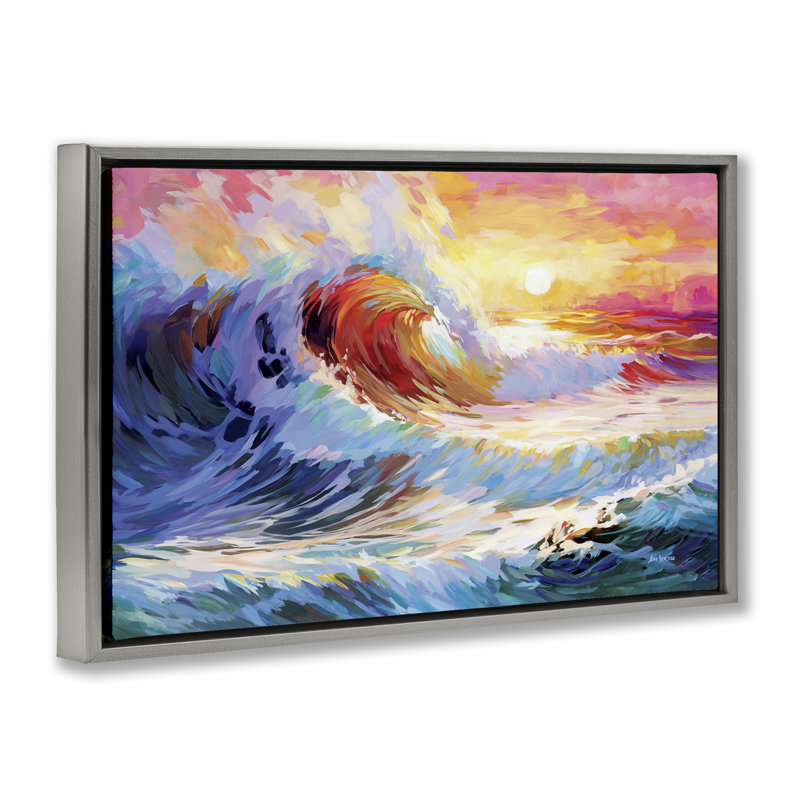  Toile flottante encadrée Sunrise over Ocean Wave par Leon Devenice, H 17 po x l 25 po, Cadre flottant gris lustré