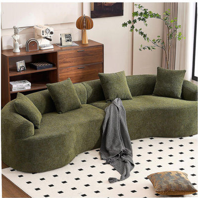 Full Compression Sponge Sofa Forest Green Curved Modular Sectional, 30D High-Density Chenille Sleeper Couch for Apartment, 800 lbs 110"L