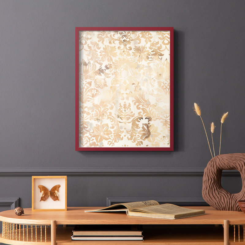 Noyer damassé II, reproduction encadrée - bois massif, Rouge, H 10 po x l 8 po