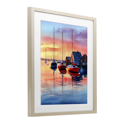 Vivid Sunset at Docks Framed Print Under Glass, design by Franklyn Gregory