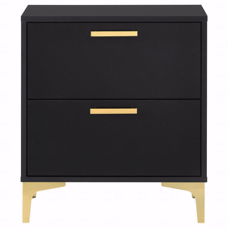 Black And Gold 2-Drawer Rectangular Nightstand, Black