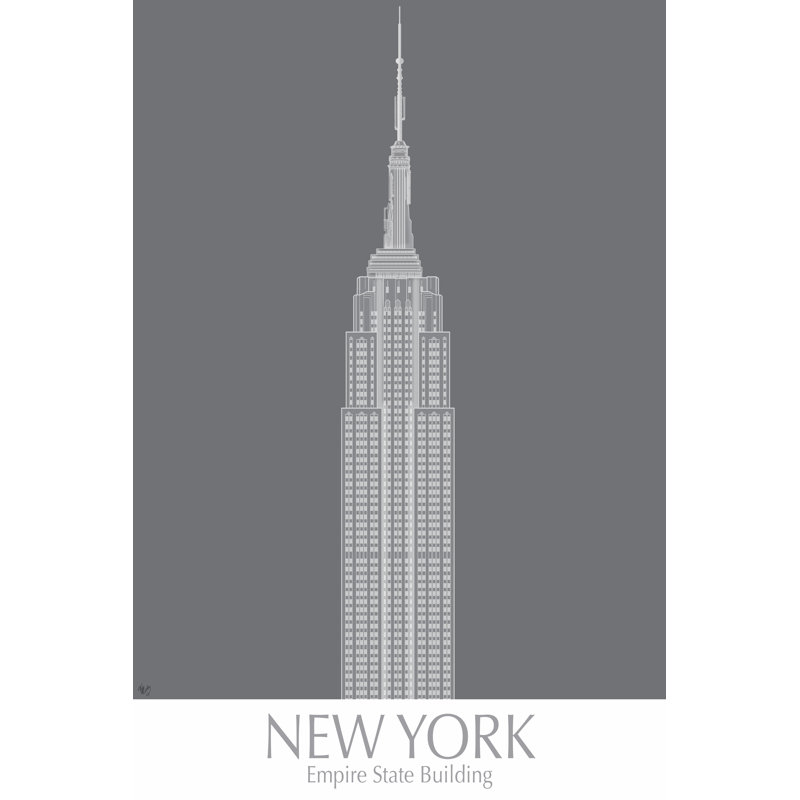 New York Empire State Building Monochrome by Fab Funky - Wrapped Canvas Art Print, 91cm H x 61cm W