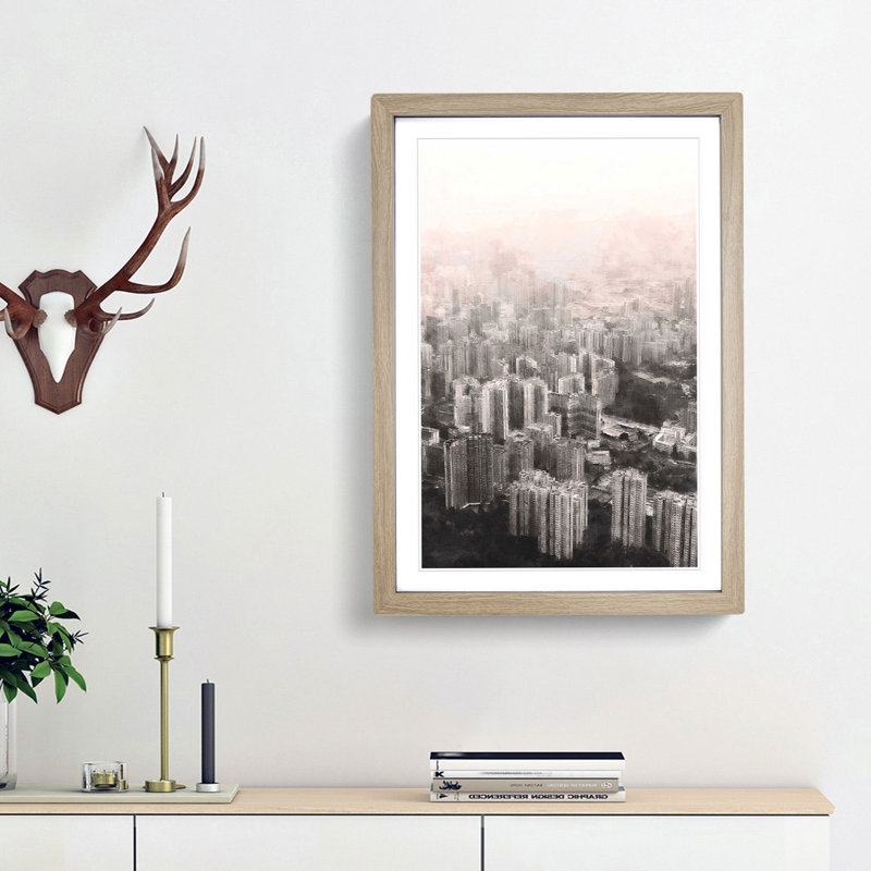 Hong Kong Skyline - Framed Print, Oak Framed, 33cm H x 24cm W x 2cm D