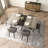 55.11'' -70.86"Retro Rectangular Stretch Dining Table, Grey Carole Top With Black Embossed Center Plate, Black Fine Sand Cross Iron Foot Base Dining Table, With Storage Box-751487764