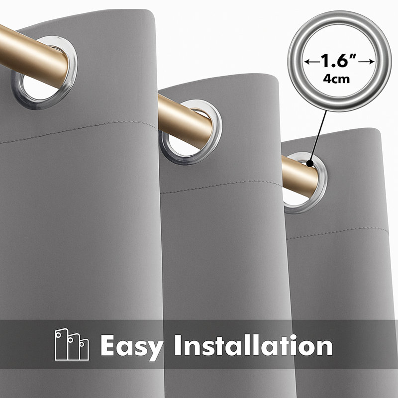Luxury Plain 100% Blackout Curtains 2 Panel Eyelet Room Curtain, 167cm W x 183cm L, Silver