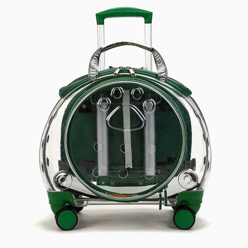 Pet Trolley Case Clear Ventilation Holes Silent Wheels Convenient Portable Cats Dogs Backpack for Travel, Pink