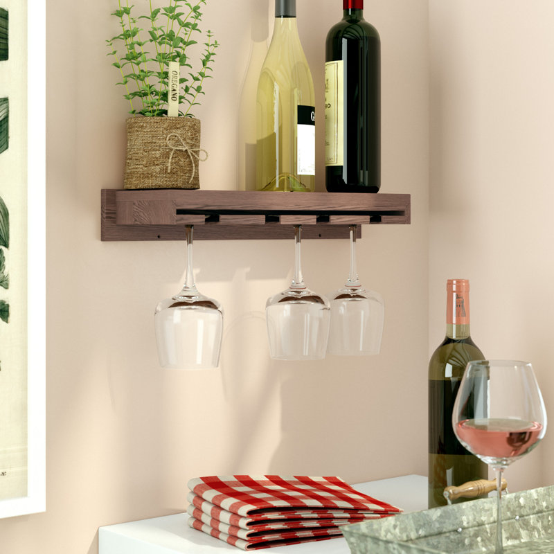 Erithon Solid Wood Wall Mounted Wine Glass Rack in Unfinished
