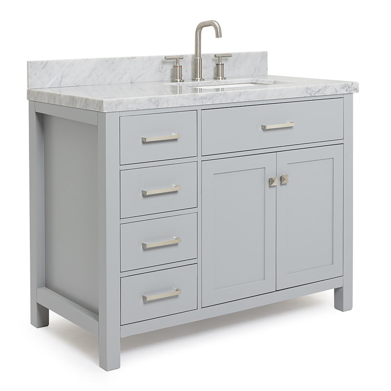 Meuble-lavabo simple 42 po avec plateau en marbre blanc de Carrare Abbate, gris