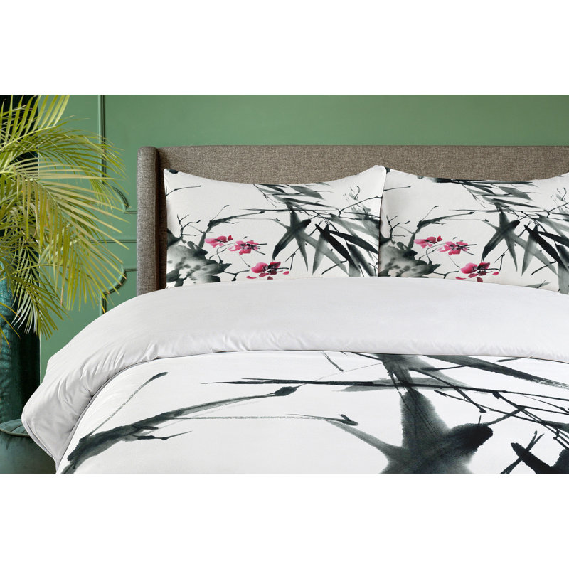 Twin Size Floral Black and White Duvet Cover Set