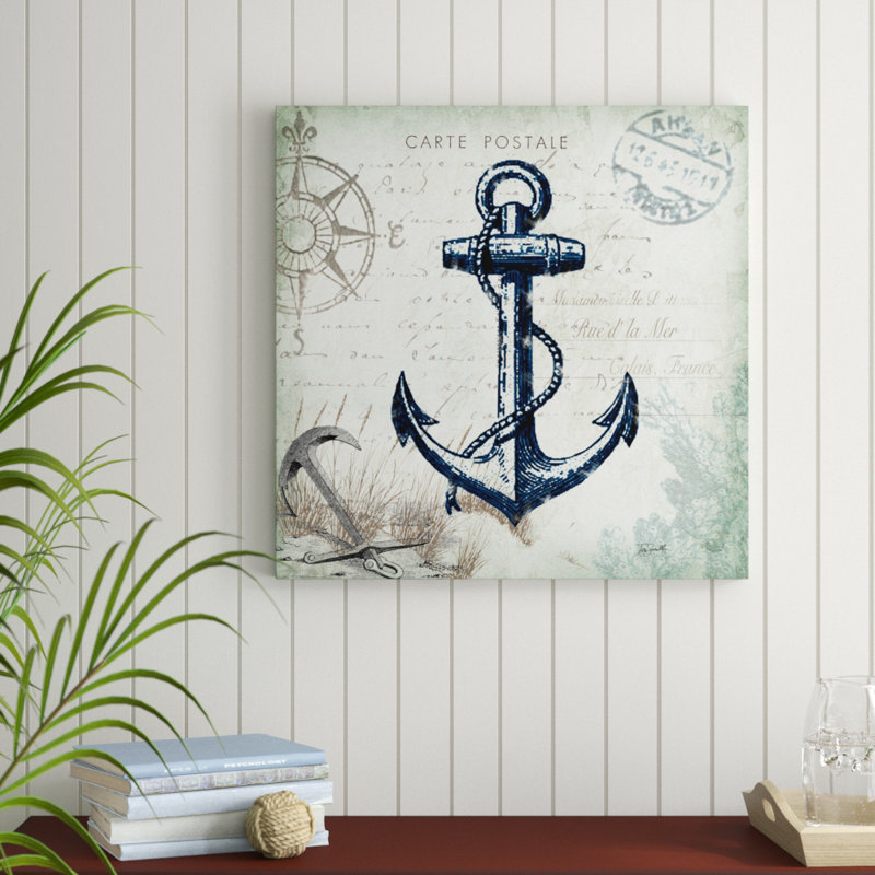 'Seaside Postcard Anchor' by Tre Sorelle Studios Graphic Art Print on Wrapped Canvas, 76.2cm H x 76.2cm W