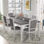 Ensemble de table de salle à manger extensible 78,1 pouces Rustic 7 pièces avec rallonge amovible de 18 pouces, 6 chaises de salle à manger rembourrées, 2 tiroirs intégrés, gris foncé; blanc