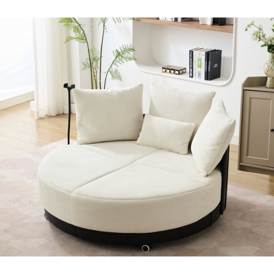 Fauteuil rotatif 360, beige, surdimensionné 54,24 po, support pour téléphone réglable, pivotant surdimensionné à 2 places douillettes 54,24 po, pivotant, revêtement, 2 sièges, repose-pieds