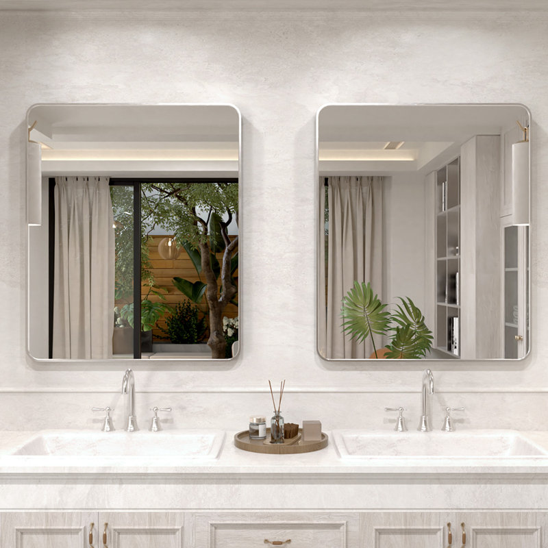 Vista 30 in. W x 36 in. H Rectangular Framed Wall Bathroom Vanity Mirror in Brushed Nickel, Brushed Nickel, 36" x 30"