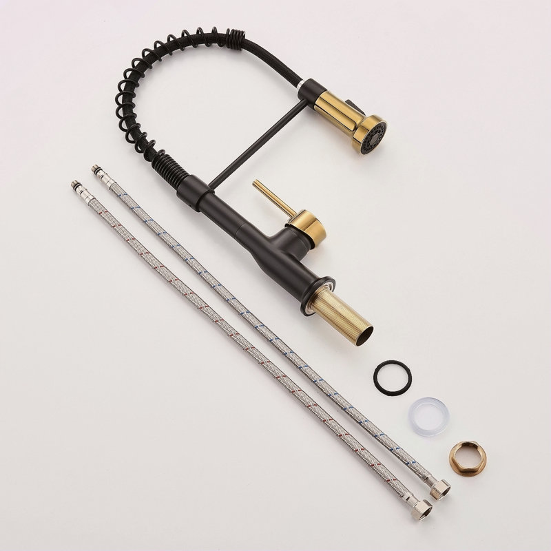 Commercial Black And Nickel Gold Kitchen Faucet With Pull Out Sprayer, Single Handle Single Lever Kitchen Sink Faucet