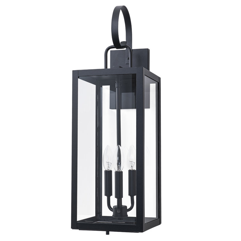 25.5in. Large Black Outdoor Wall Lantern Sconce With Tempered Glass And Closed Bottom, 25.5" H x 8" W x 8.75" D