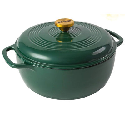 6 Quart Enameled Cast Iron Dutch Oven, Emerald with Gold Knob