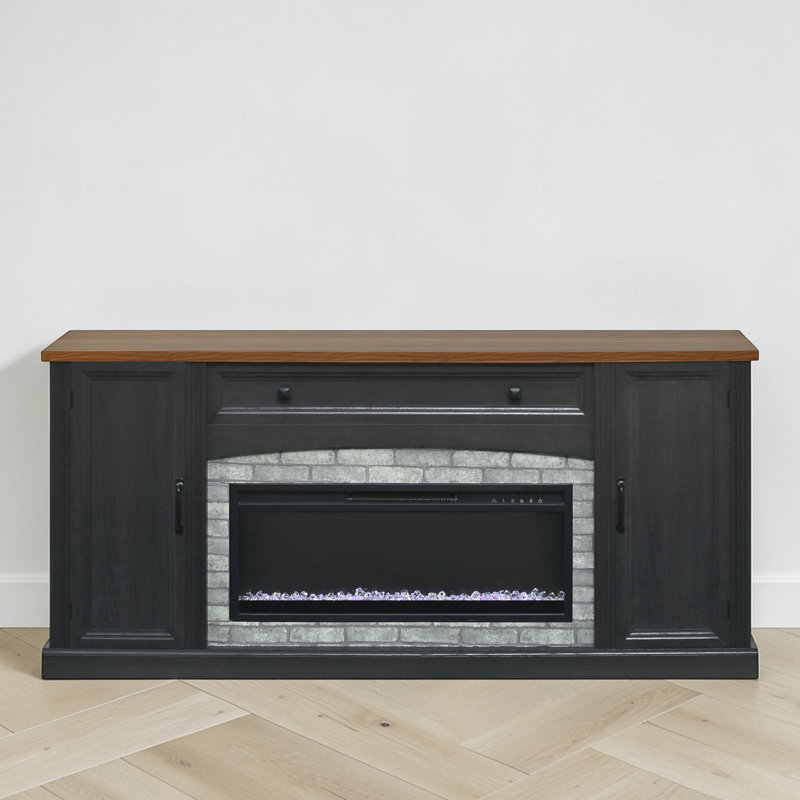 Meuble télé avec foyer électrique Perez pour téléviseur de 70 po ou moins Perez, Noir / brun, Oui