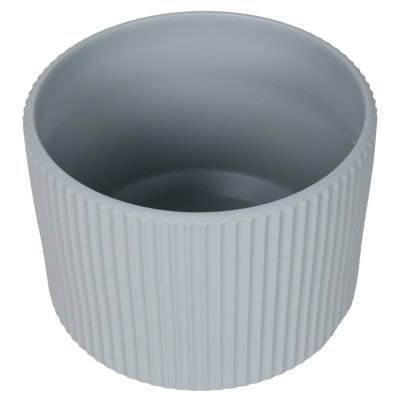 Ensemble de 3 pots à fleurs modernes en céramique nervurée avec trous de drainage, gris mat