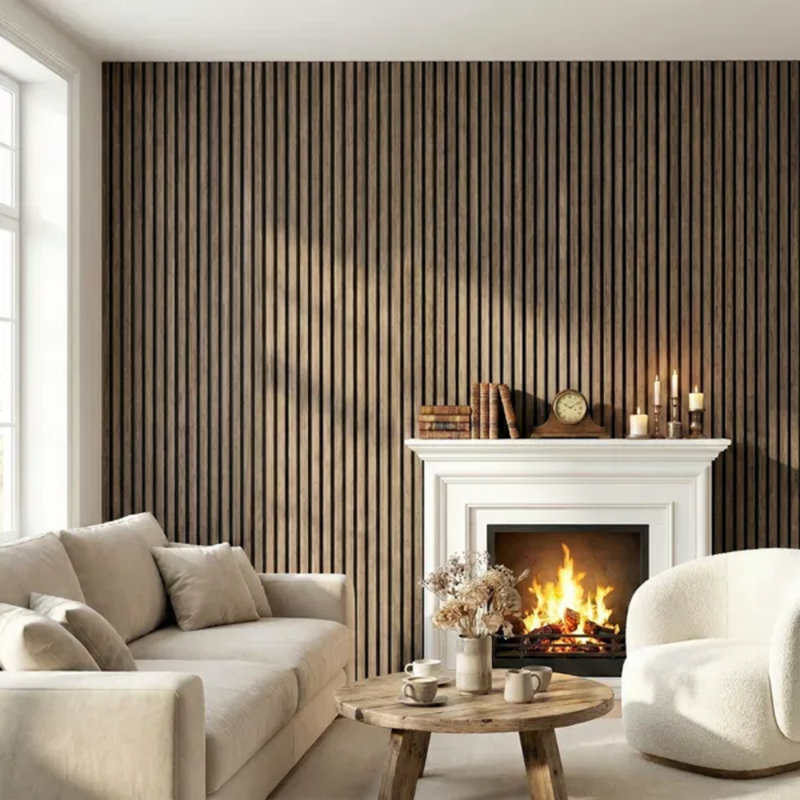 Paquet de 4 panneaux muraux à lattes en bois noyer, 47 po x 24 po