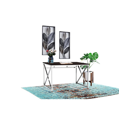 Bureau pour un environnement de travail productif - Brun / Plateau de 119 cm de large, design contemporain, pieds, fonctionnel