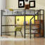 Lit mezzanine double en métal avec bureau, escalier de rangement, petite armoire et lumière DEL-1280431604