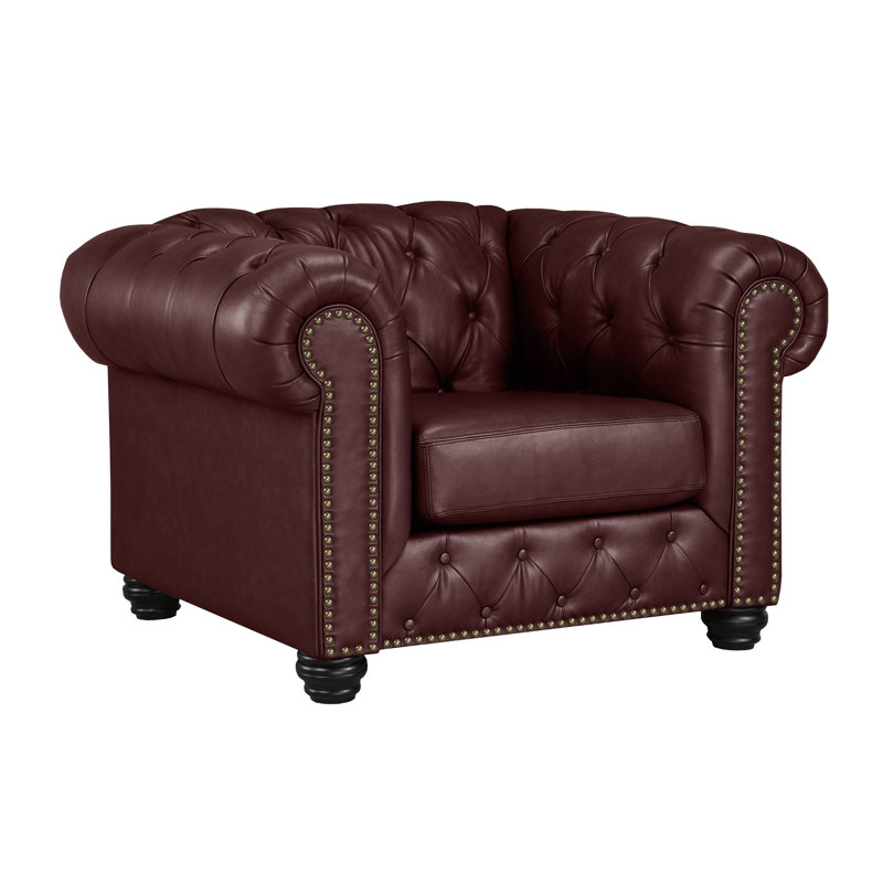 Fauteuil en cuir véritable touffeté de 48 po de largeur Toddington, Cuir synthétique cerise