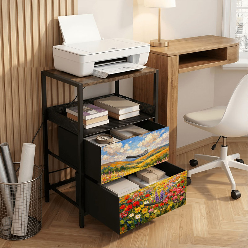 Table de chevet 2 tiroirs avec station de charge, table de chevet de chambre à coucher avec ports USB et prises ouvertes - tablette noire