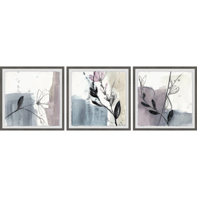 « rosé fleur splash xi », ensemble de 3 reproductions de peintures à l’aquarelle encadrées