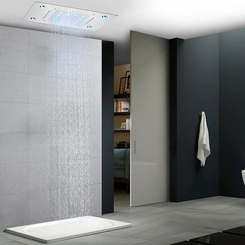 Grande pomme de douche à DEL avec changement de couleur de pluie et cascade avec télécommande