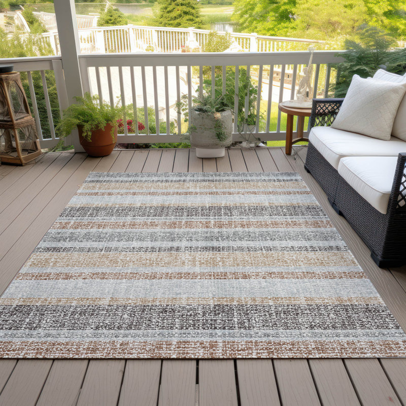 Machine Washable Indoor/Outdoor Xhevrie Gray Rug, Rectangle 8' x 10'