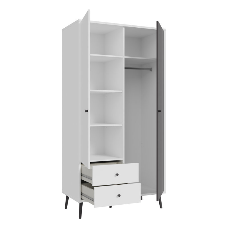 HARLLSON 2 Door Manufactured Wood Wardrobe, White/Black