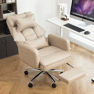 Swivel Ergonomic Office Chair, Technology Leather  High Back Office Chair With Lumbar Support Headrest, 155° Reclining Computer Chair