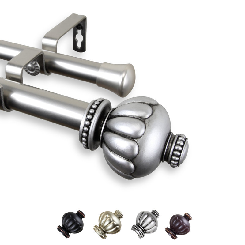 Tringle à rideaux double Riordan, De 28 po à 48 po de largeur, Nickel satiné
