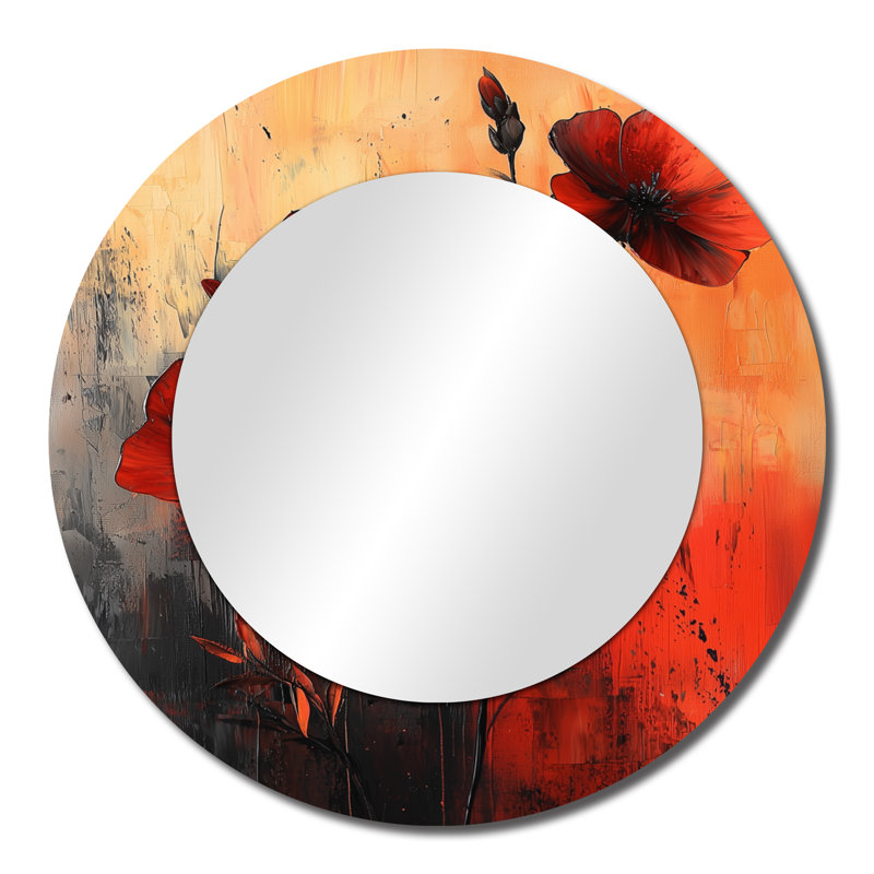 «Burnanium Geraniums In Fiery Shades Expression I», art mural traditionnel miroir décoratif, 23 po x 23 po