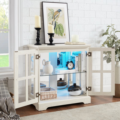 Bibliothèque de style rétro, éclairage à DEL, tablettes réglables, tablette rétro avec plateau en bois texturé, base, blanc