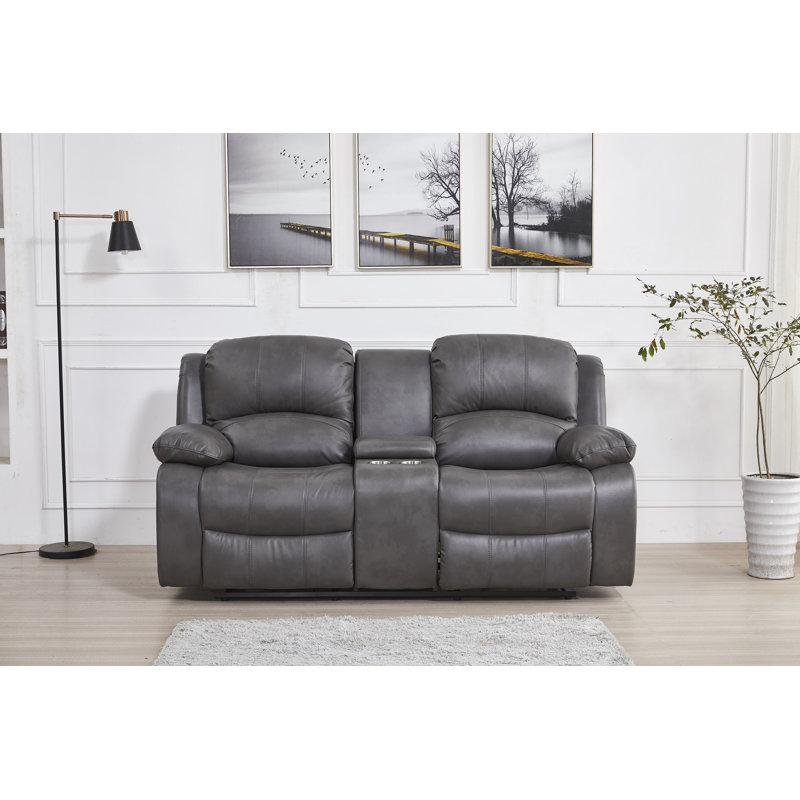 Causeuse inclinable en similicuir Convergent, Similicuir gris, Électrique