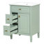 Meuble-lavabo de 24 pouces avec lavabo, armoire en bois massif et panneau de fibres à densité moyenne avec un tiroir rabattable, deux tiroirs standard et une tablette réglable, meuble-lavabo vert autoportant pour le rangement de la salle de bain