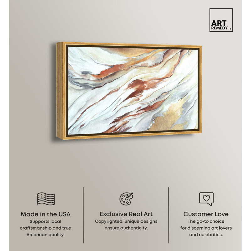 Gold Framed Abstract Canvas Wall Art in Warm Tones, 24" x 36"
