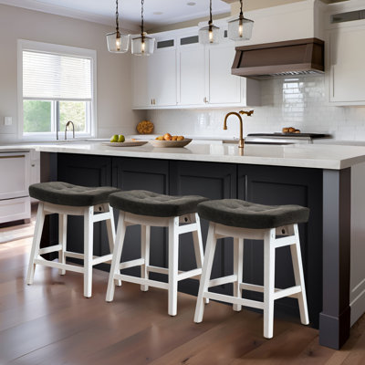 24inch Wooden Backless Saddle Counter Height Barstools Wide Seat Comfortable For Kitchen Island