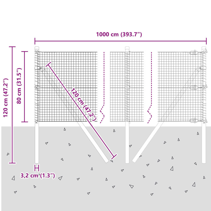 80cm H x 1000cm W Steel Border Fencing