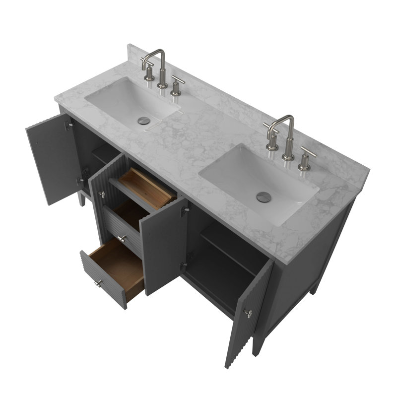 Ensemble de meuble-lavabo double 60 po, Nickel brossé, Gris cachemire linéaire