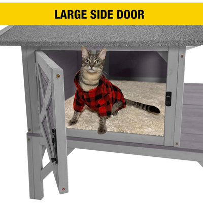Outdoor Cat House, Large Weatherproof Roof, 100% Wooden, Outside Feral Cat Shelter for Winter