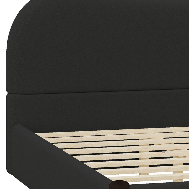 Lit plateforme tapissier avec pieds en bois, Noir, Très grand lit