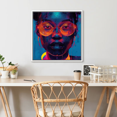 «Pop Urban Street Orange Blue», art afro-américain, impression sur toile encadrée