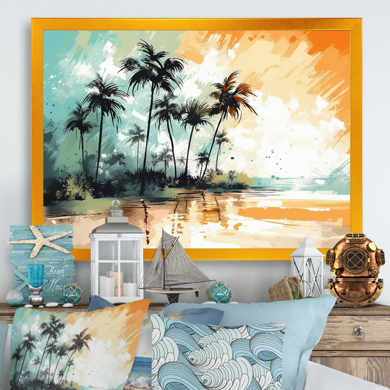 «Vibrant Palm Trees II - Modern Landscape Beach», art mural sur toile, H 12 po x l 20 po x P 1 po
